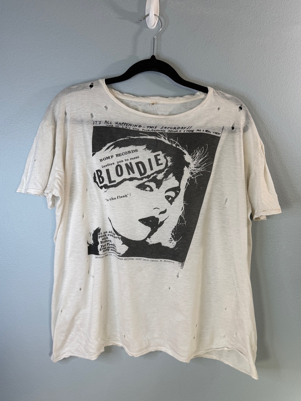 R13 Blondie Bomp Records Distressed Boyfriend Tee Cotton Cashmere Size M